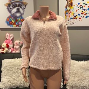 Fluffy mauve and pink bi color sherpa half zip sweatshirt